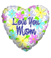18" Love You Mom Flowers & Dots Foil Balloon
