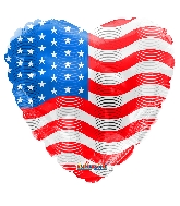 18" Usa Flag On Heart Foil Balloon