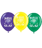 17" Mardi Gras Assorted Printed Latex Balloons 50 Per Bag Brand Tuftex