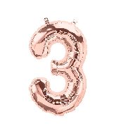 16" Airfill Only Number 3 - Rose Gold Number Foil Balloon