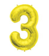 34" Northstar Brand Packaged Number 3 - Gold Foil Balloon