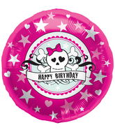 18" Foil Balloon Birthday Skully Pink Packaged