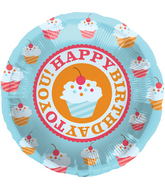 18" Foil Balloon Happy Birthday Cherry Cupcake