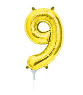 16" Airfill Only Self Sealing Number 9 - Gold Foil Balloon
