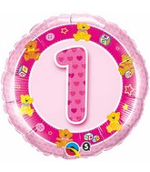 18" Age 1 Pink Teddies Mylar Balloon