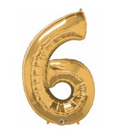 42" Jumbo Number Balloon Six Metallic Gold