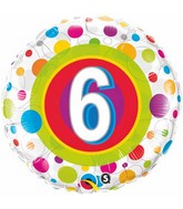 18" Age 6 Colourful Dots Packaged Mylar Balloon