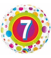18" Age 7 Colourful Dots Packaged Mylar Balloon