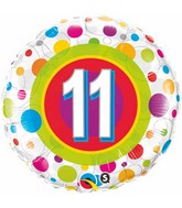 18" Age 11 Colourful Dots Packaged Mylar Balloon