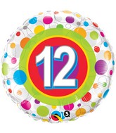18" Age 12 Colourful Dots Mylar Balloon