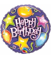 18" Birthday Stars & Balloons Mylar Balloon