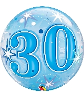 22" Single Bubble 30 Blue Starburst Sparkle Balloon