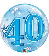 22" Single Bubble 40 Blue Starburst Sparkle Balloon