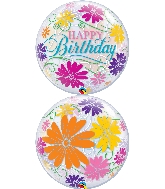 22" Single Bubble Birthday Flowers & Filigree Balloon