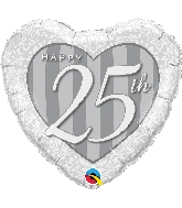 18" Heart Happy 25th Damask Heart Foil Balloon