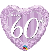 18" Heart Happy 60th Damask Heart Foil Balloon