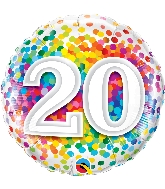 18" 20 Rainbow Confetti Foil Balloon