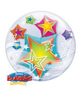 24" Double Bubble Multicolored Stars Balloon