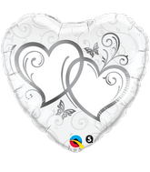 18" Heart Entwined Hearts Silver Balloon