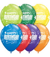 11" Birthday Loops & Stars Carnival Assortment (50 Per Bag) Latex Balloons