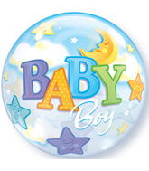 22" Baby Boy Moon & Stars Plastic Bubble Balloons