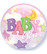 22" Baby Girl Moon & Stars Plastic Bubble Balloons