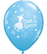 11 C’est un garçon petite girafe po. bleu pâle (50/sac) Latex Balloons