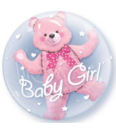 24" Baby Pink Bear Plastic Double Bubble Balloons