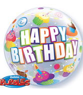 22" Birthday Colourful Cupcakes Plastic Bubble Balloons