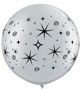 30" Sparkles & Swirls Silver Latex Balloons (2 Count)