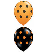 11" Big Polka Dots Assorted Orange, Black (50 Per Bag) Latex Balloons