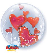 24" Lovely Floating Hearts Plastic Double Bubble Balloons