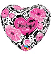 18" Wonderful Mom Floral Damask Mylar Balloon