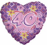 18" 40th Birthday Flower Heart Balloon