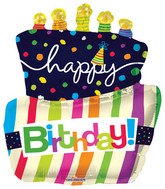 36" Happy Birthday Funky Cake Shape Mylar Balloon