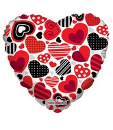 18" Decorative Hearts with Patterns Balloon