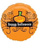 18" Happy Halloween Orange Black Swirls